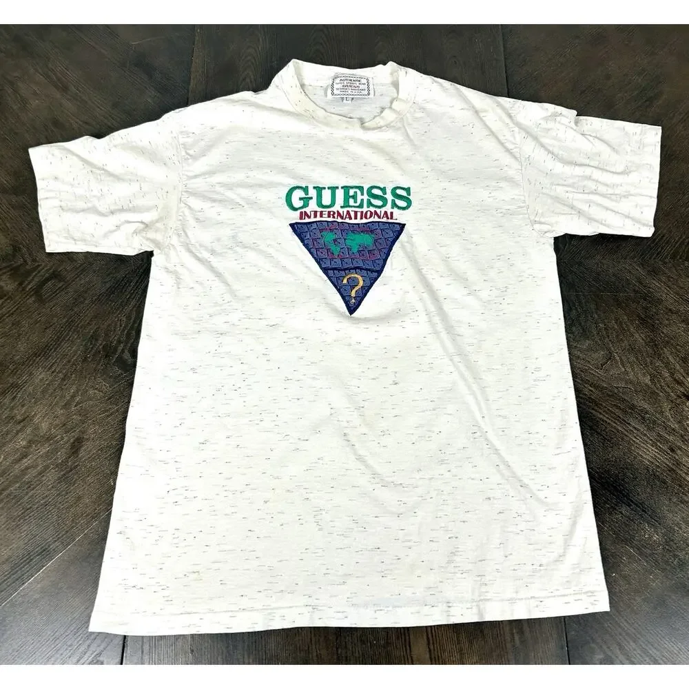 Vtg Guess T-Shirt Men's L White Graphic 80s 90s Georges Marciano Streetwear USA - Picture 1 of 7